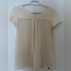 Italian Brand BluBianco Light Cream Short-Sleeve Sheer Crepe Blouse